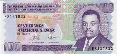 Бурунди 100 франков  1993 Pick# 37a