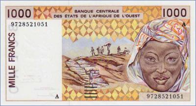 Западно-Африканские Штаты 1000 франков (Кот-д’Ивуар)  1997 Pick# 111Ag