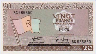Руанда 20 франков  1976 Pick# 6e