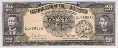 Филиппины 20 песо  1949 Pick# 137d