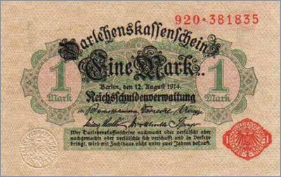 Германия 1 марка  1914 (1917) Pick# 51