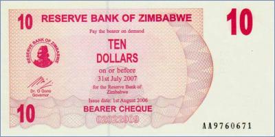 Зимбабве 10 долларов  2006 Pick# 39