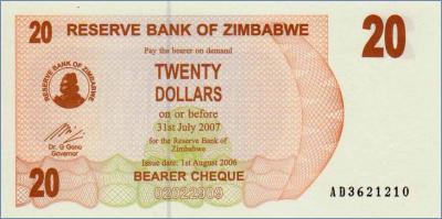 Зимбабве 20 долларов  2006 Pick# 40