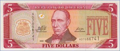 Либерия 5 долларов  2009 Pick# 26e