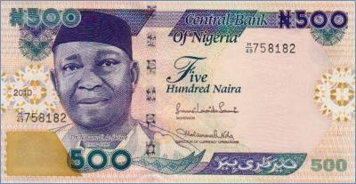 Нигерия 500 найр  2010 Pick# 30i