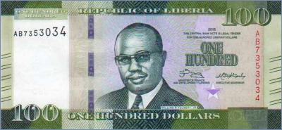 Либерия 100 долларов  2016 Pick# 35a