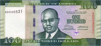 Либерия 100 долларов  2017 Pick# 35b