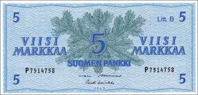 Финляндия 5 марок  1963 Pick# 106A