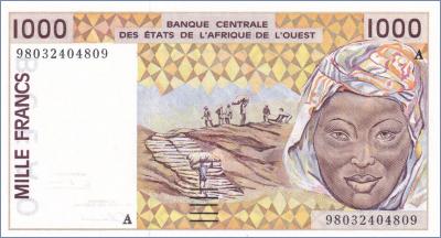 Западно-Африканские Штаты 1000 франков (Кот-д’Ивуар)  1998 Pick# 111Ah