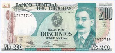 Уругвай 200 новых песо  1986 Pick# 66