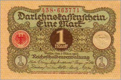 Германия 1 марка  1920 Pick# 58