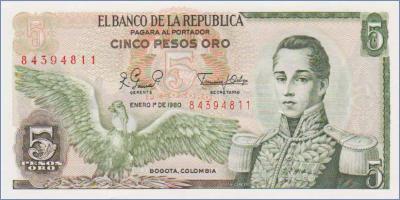 Колумбия 5 песо  1980.01.01 Pick# 406f