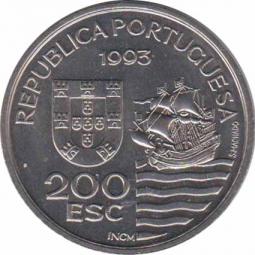  Португалия  200 эскудо 1993 [KM# 667] Японская миссия в Европе, 1582-1590. 