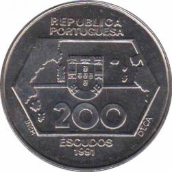 Португалия  200 эскудо 1991 [KM# 659] Навигация на запад. 