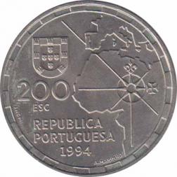  Португалия  200 эскудо 1994 [KM# 672] 500-летие с момента разделения зон влияния между Португалией и Испанией. 
