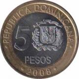  Доминиканская Республика  5 песо 2008 [KM# 89] 