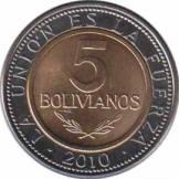  Боливия  5 боливиано 2010 [KM# 219] 