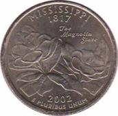  США  25 центов 2002.10.15 [KM# 335] Штат Миссисипи