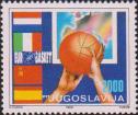 Руки с баскетбольным мячем. Карта Европы. Флаги Нидерландов, Италии, СССР и Испании