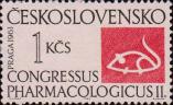 Белая мышь (стилизованный рисунок). Текст на латинском языке: «II фармакологический конгресс. Прага. 1963»