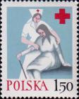Медицинская сестра помогает больной, знак Красного Креста