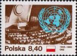 Эмблема ООН и зал заседании, государственный флаг Польши