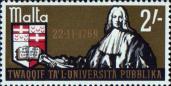 200-летие Мальтийского университета; герб и основатель университета гроссмейстер Мануэль Пинту де Фонсека