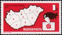 Карта Венгрии с почтовыми кодами. Ворон с конвертом