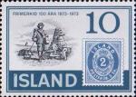 Почтальон. Почтовая марка Исландии 1873 года