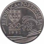  Португалия  200 эскудо 1991 [KM# 658] Христофор Колумб в Португалии. 