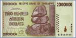 Зимбабве 200000000 долларов  2008 Pick# 81