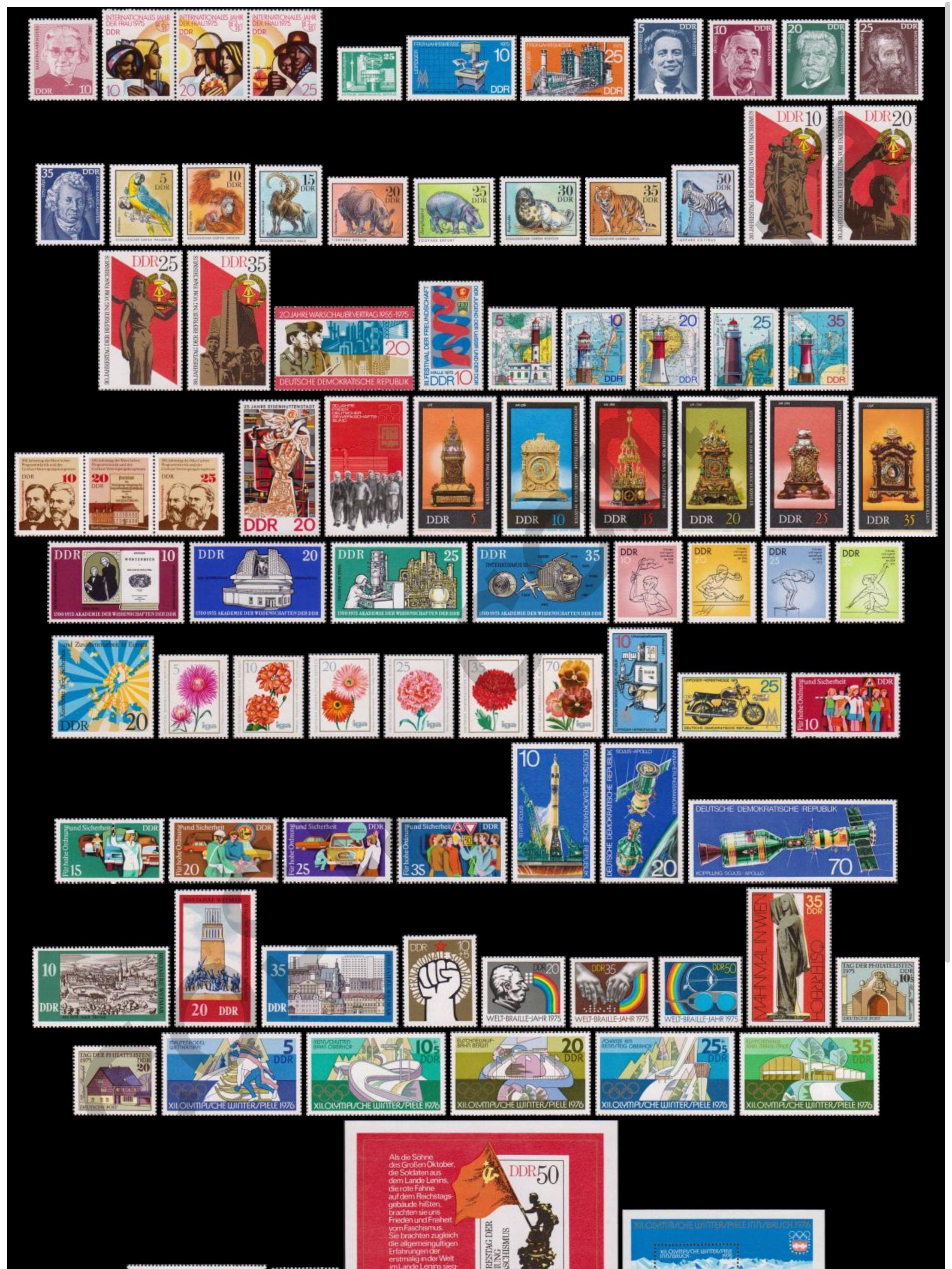 Годовой набор почтовых марок ГДР 1975 года